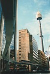 Monorail train in Market Street with Centrepoint Tower in background thumbnail